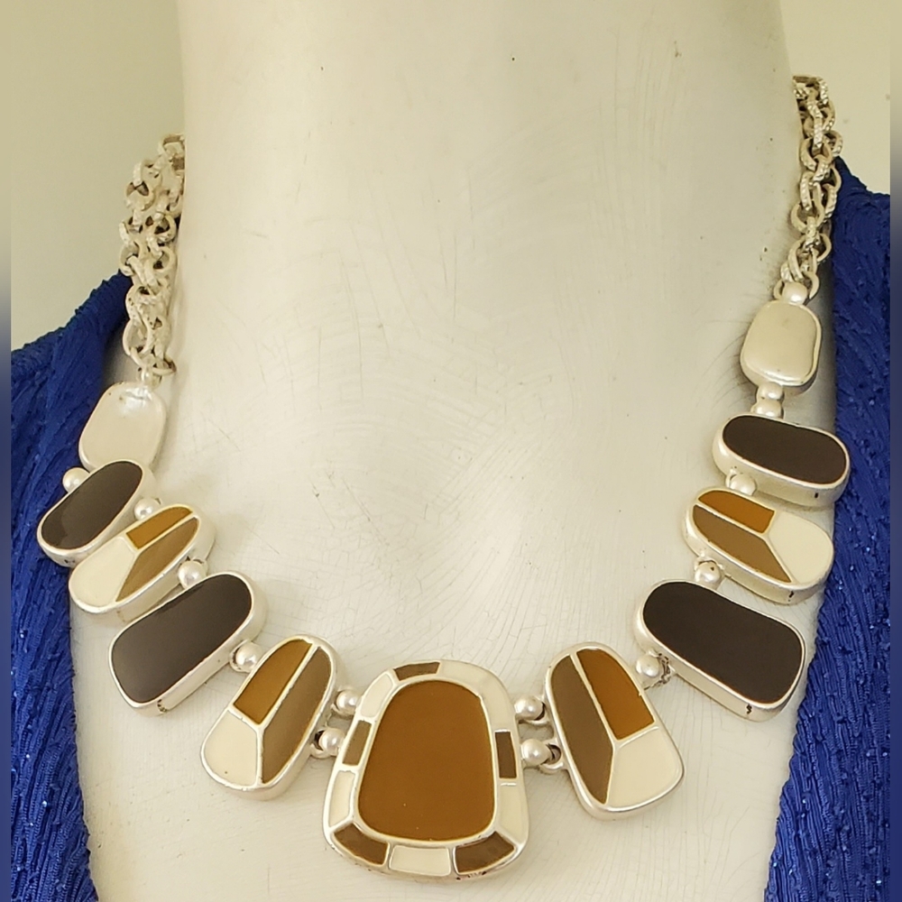 Elegant Silver, Ivory and Brown Necklace